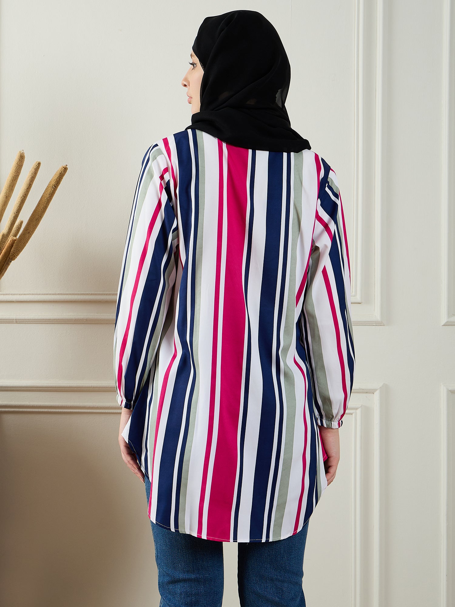 Nabia Front Open Striped Modest Shirt for Women