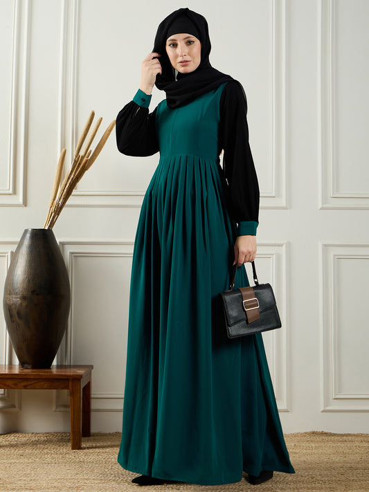 Nabia Two Color Abaya with Black Georgette Hijab