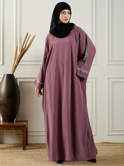 Nabia Embroidery Abaya with Black Georgette Hijab