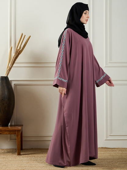 Nabia Embroidery Abaya with Black Georgette Hijab
