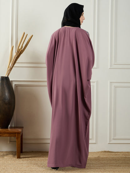 Nabia Embroidery Abaya with Black Georgette Hijab