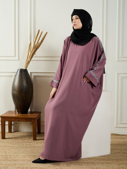 Nabia Embroidery Abaya with Black Georgette Hijab