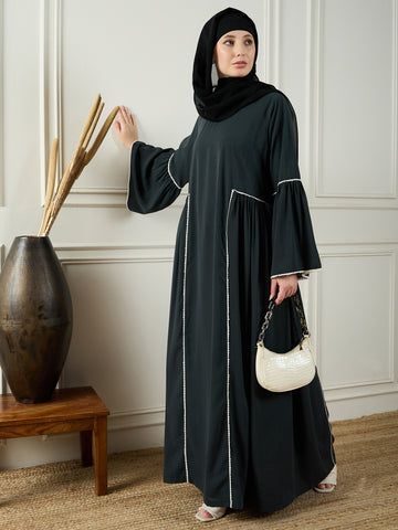 Nabia Lace Work Abaya with Black Georgette Hijab Nabia Lace Work Abaya with Black Georgette Hijab