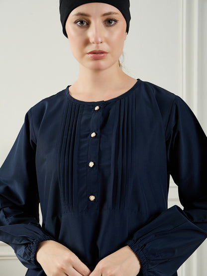 Nabia Blue Solid Abaya Dress with Black Georgette Hijab