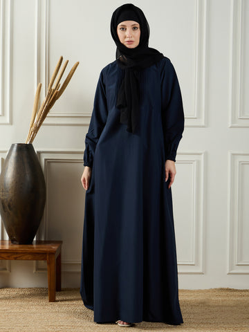 Nabia Blue Solid Abaya Dress with Black Georgette Hijab Nabia Blue Solid Abaya Dress with Black Georgette Hijab