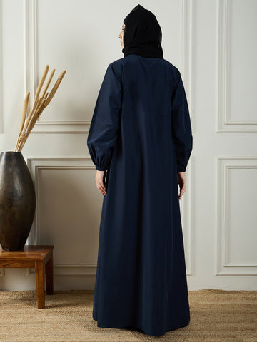 Nabia Blue Solid Abaya Dress with Black Georgette Hijab