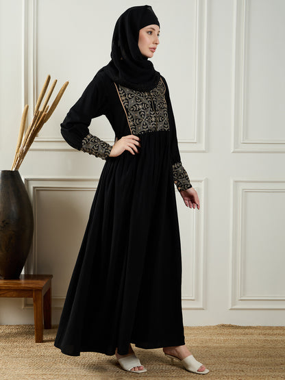 Embroidery Black Abaya for Women With Black Georgette Hijab