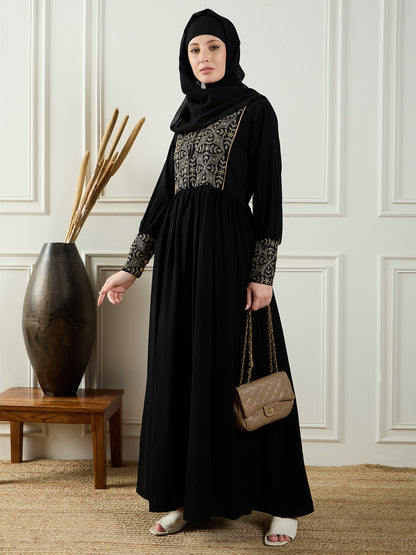 Embroidery Black Abaya for Women With Black Georgette Hijab