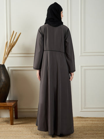 Nabia Grey Solid Abaya Burqa For Women With Georgette Hijab