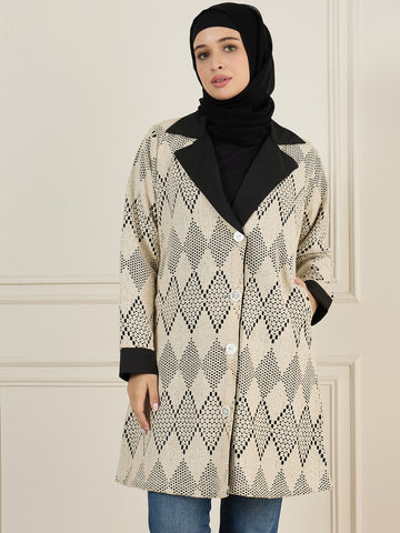 Nabia Front Open Cotton Knitted Black Jacket For Women