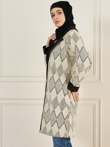 Nabia Front Open Cotton Knitted Black Jacket For Women