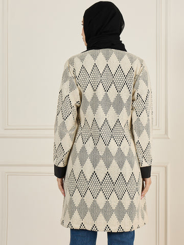 Nabia Front Open Cotton Knitted Black Jacket For Women