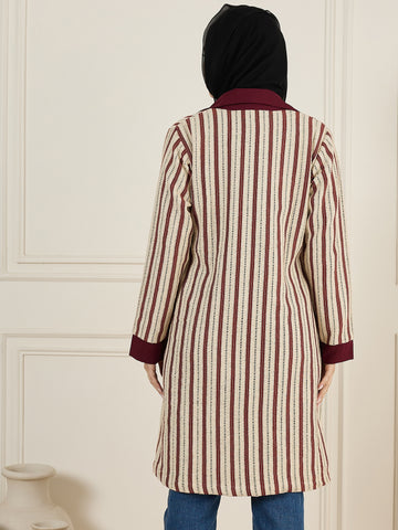 Nabia Front Open Cotton Knitted Maroon Jacket For Women