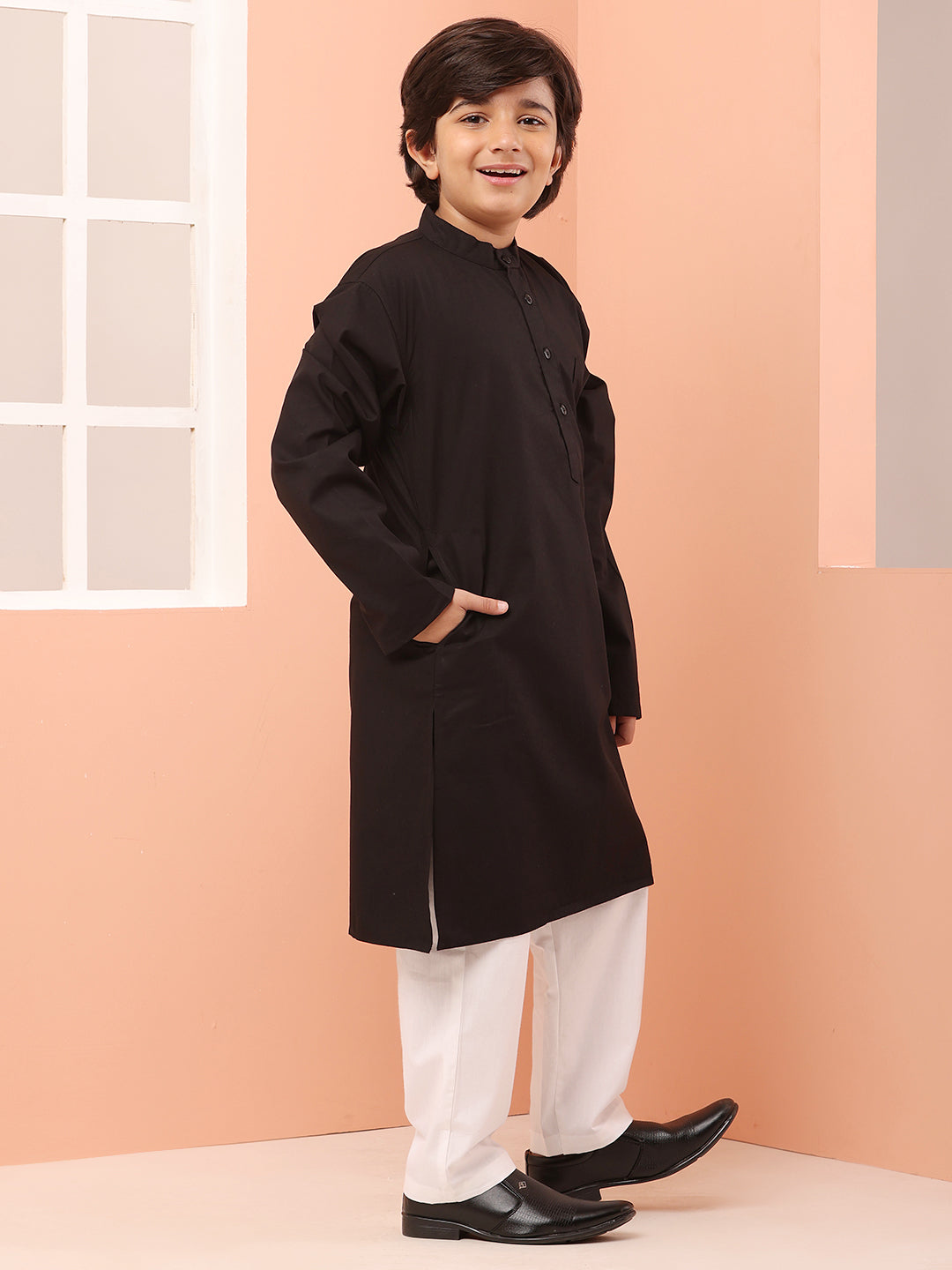 Nabia Black Kurta Pajama Set for Kids Boys