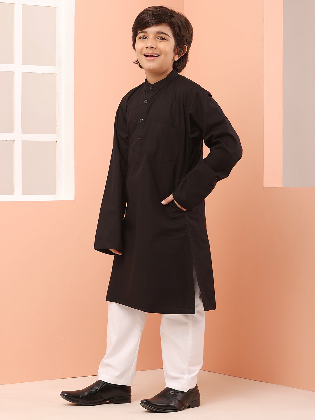 Nabia Black Kurta Pajama Set for Kids Boys