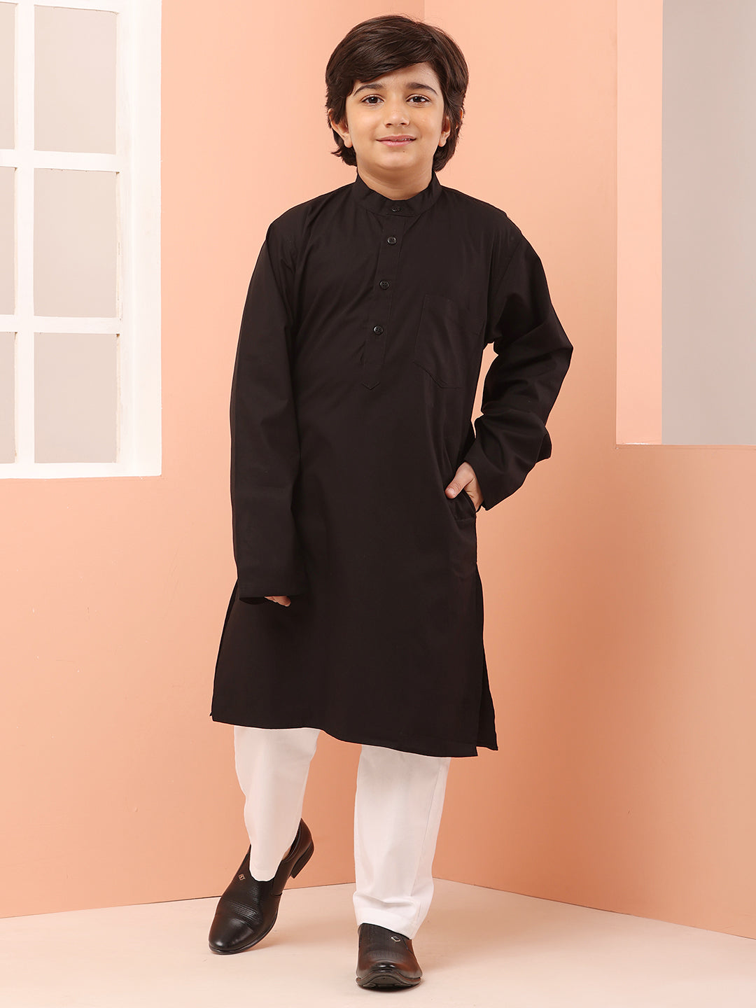Nabia Black Kurta Pajama Set for Kids Boys