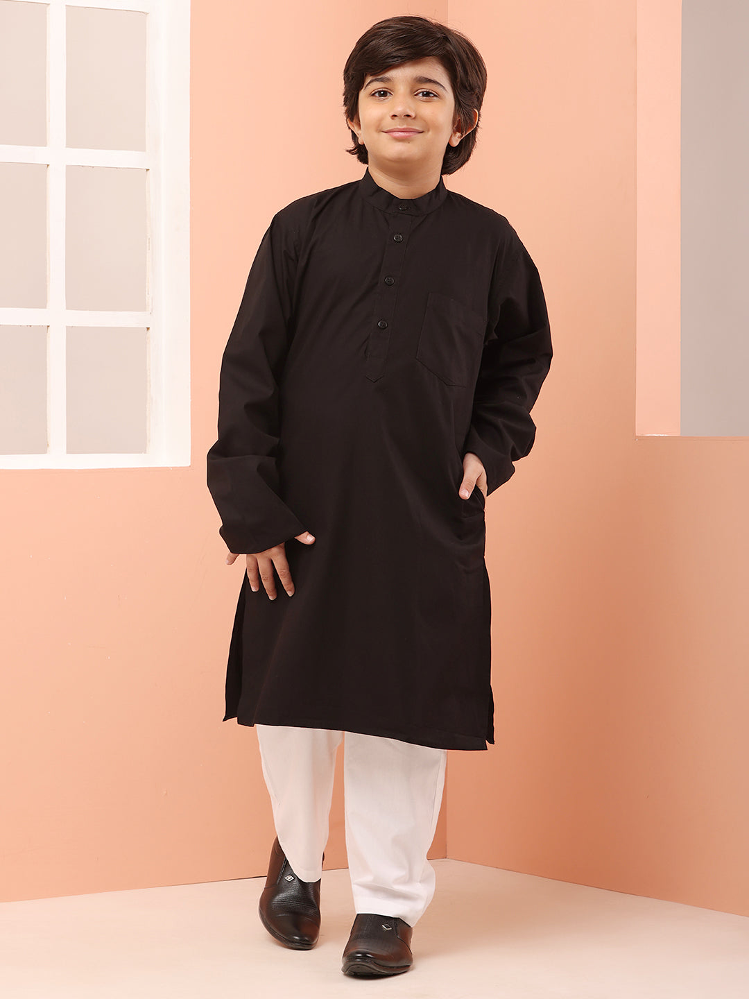 Nabia Black Kurta Pajama Set for Kids Boys