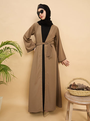 2 Piece Shrug Abaya Set with Black Hijab For Women