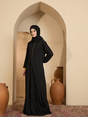 Modest Front Open Black Hoodie Jersey Abaya