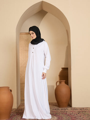 Modest White Jersey Abaya with attached Matching Hood