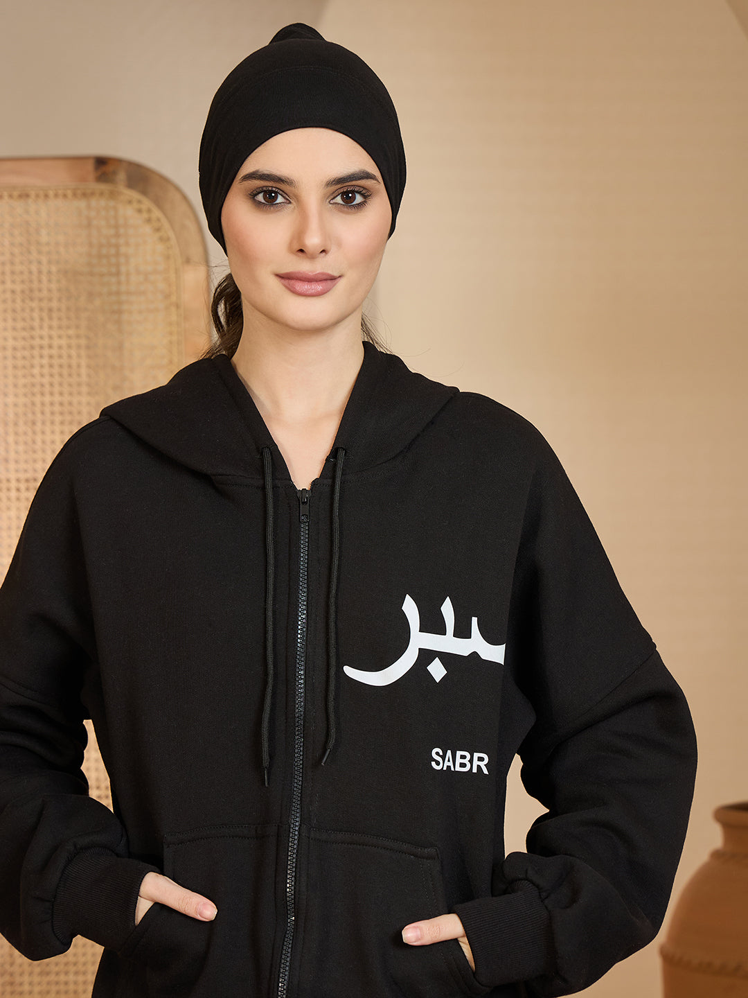 Sabr Modest Black Fleece Winter Hoodie for Women