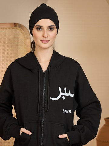 Sabr Modest Black Fleece Winter Hoodie for Women
