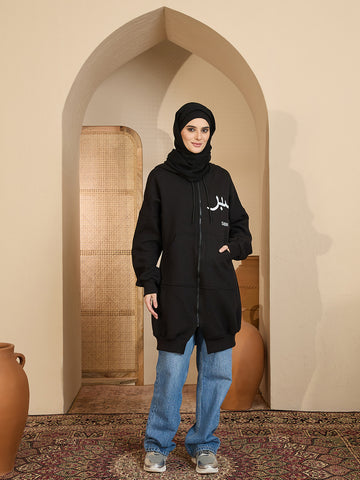 Sabr Modest Black Fleece Winter Hoodie for Women