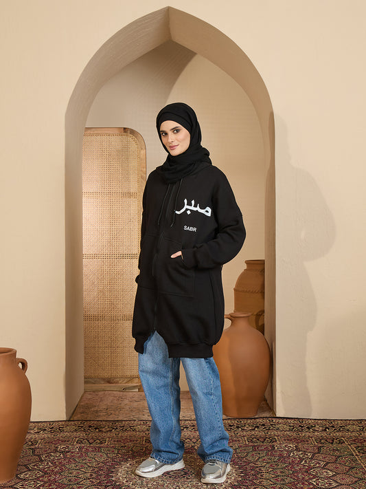 Sabr Modest Black Fleece Winter Hoodie for Women