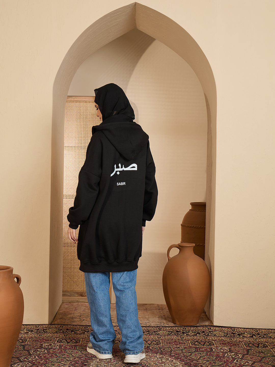 Sabr Modest Black Fleece Winter Hoodie for Women