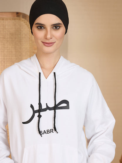 Modest Sabr White Fleece Winter Hoodie for Women