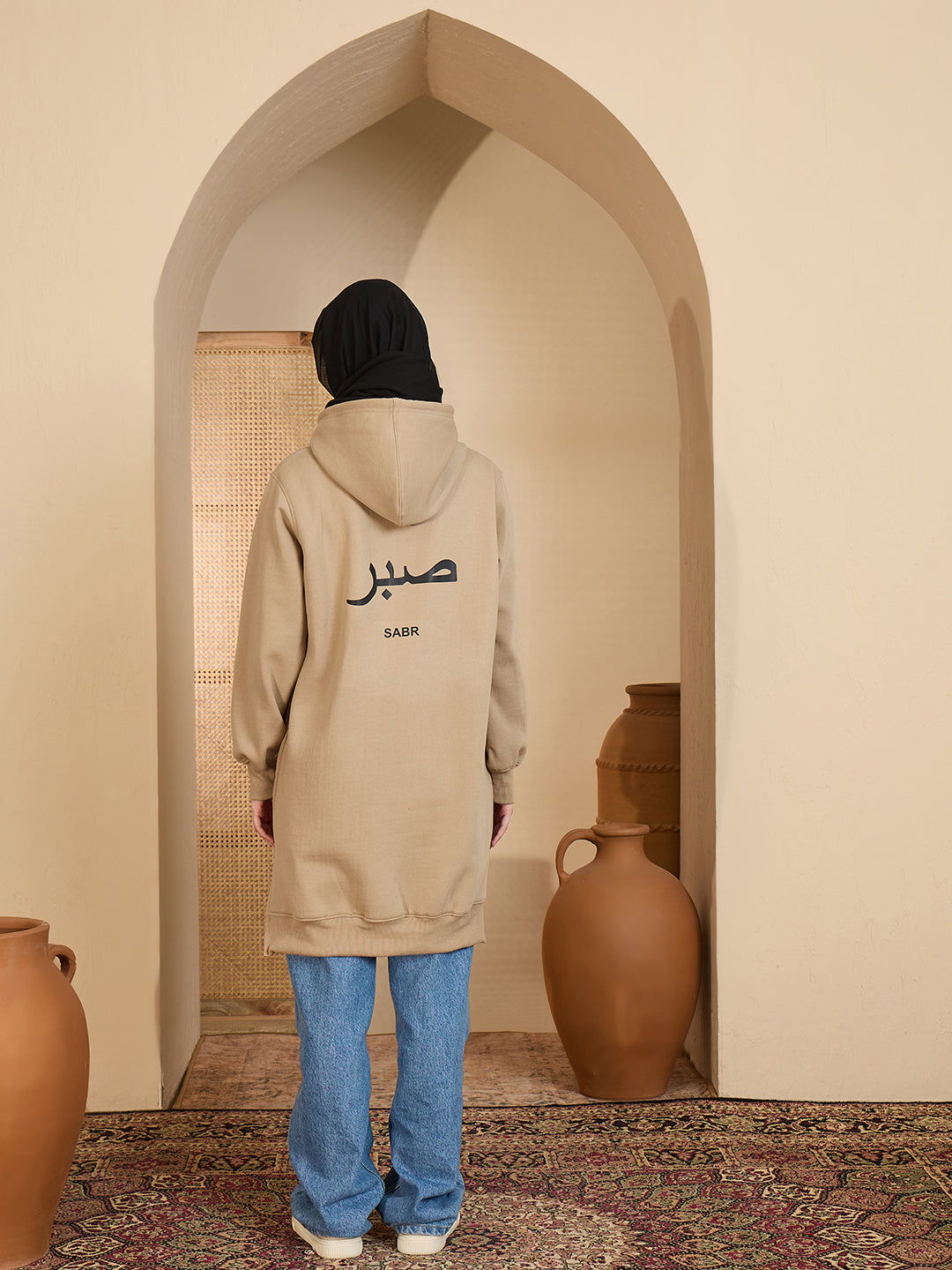 Modest Sabr Beige Fleece Winter Hoodie for Women
