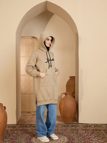 Modest Sabr Beige Fleece Winter Hoodie for Women