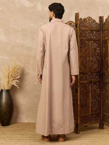Men’s Beige Thobe with Shirt Collar and Flap Chest Pockets