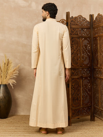 Men's Cream Thobe with Mandarin Collar