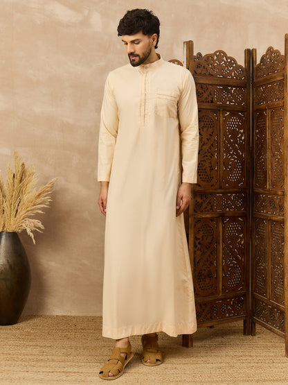Men's Cream Thobe with Mandarin Collar