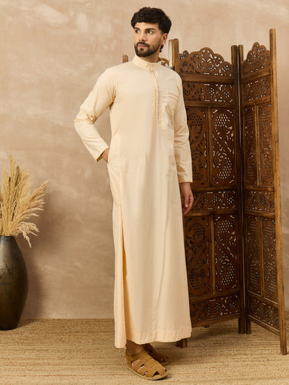 Men's Cream Thobe with Mandarin Collar