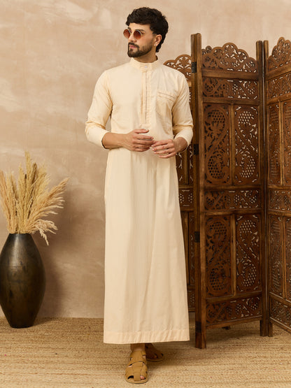 Men's Cream Thobe with Mandarin Collar