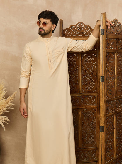 Men's Cream Thobe with Mandarin Collar
