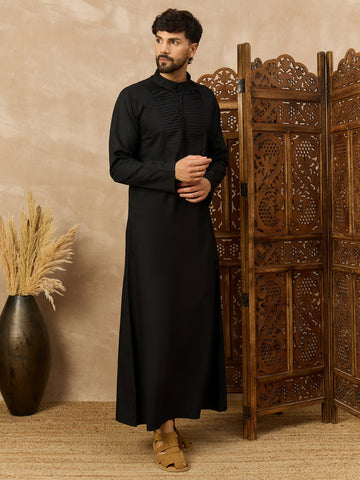 Men’s Black Thobe with Pleated Front Design