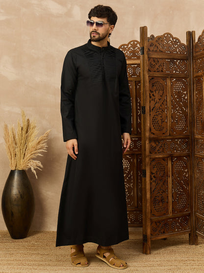 Men’s Black Thobe with Pleated Front Design
