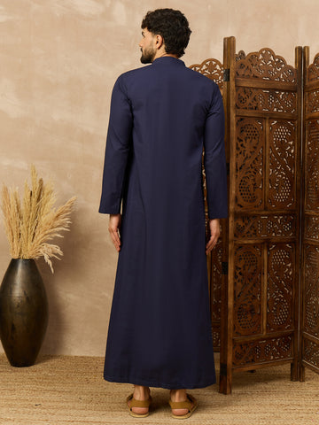 Men’s Navy Blue Thobe with Front Zipper