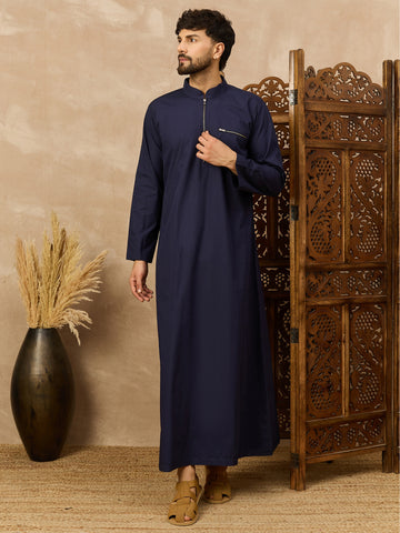Men’s Navy Blue Thobe with Front Zipper