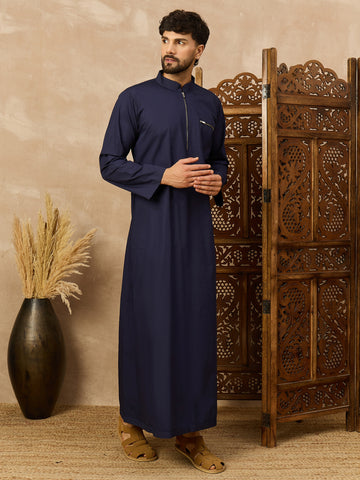 Men’s Navy Blue Thobe with Front Zipper