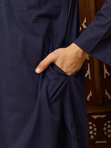 Men’s Navy Blue Thobe with Front Zipper