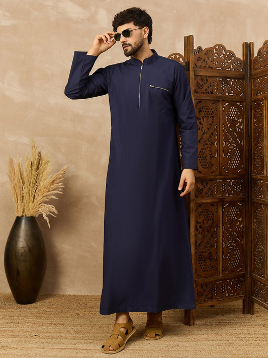 Men’s Navy Blue Thobe with Front Zipper
