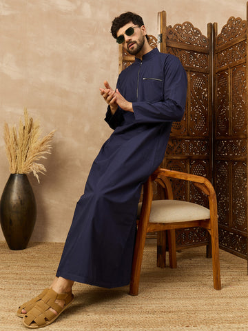 Men’s Navy Blue Thobe with Front Zipper