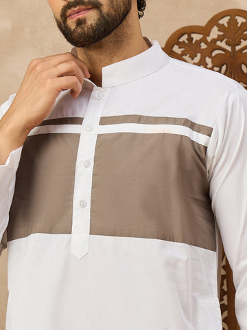 Men’s White Thobe with Taupe Chest Panel