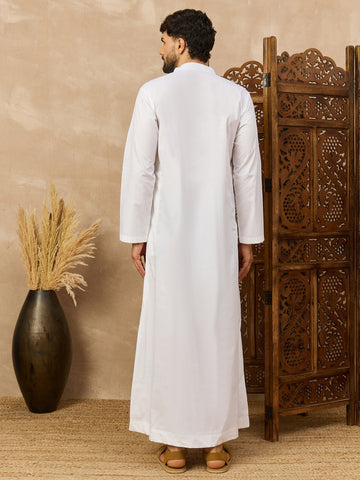 Men’s White Thobe with Taupe Chest Panel
