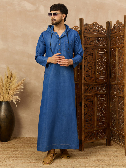 Men's Blue Denim Thobe with Hood