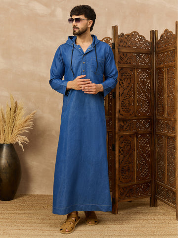 Men's Blue Denim Thobe with Hood